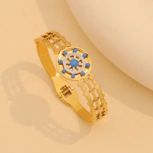 Bracciale albero della vita dorato con timone in smalto blu e bianco e chiusura a molla