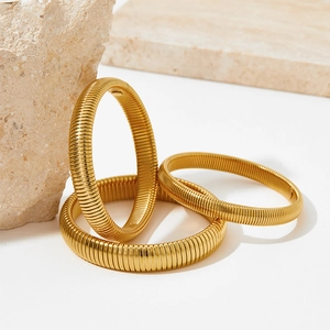 Vintage Tubogas Bracelet Stainless Steel Elastic Flexible Ribbed Texture Bangle Wide Chunky Jewelry For Women Men