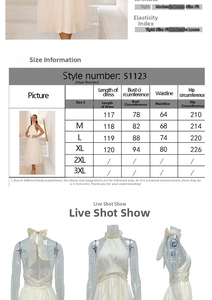 Detailed size guide table for mesh halter neck dress with length and bust measurements