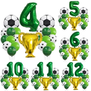 Football Theme Birthday Party Balloon Decoration Set With Gold Trophy Foil Balloon And Green Number Balloons For Boys Kids