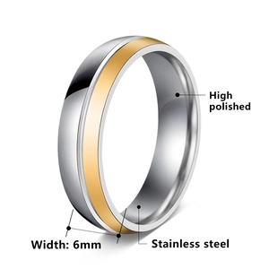 Two-tone high polished stainless steel 6mm ring with diamond inlay for men and women