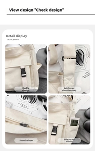 Détails du sac en toile montrant la sangle renforcée la boucle le zip et la poche latérale