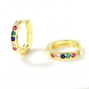 S925 silver needle hoop earrings with colorful cubic zirconia in a gold finish