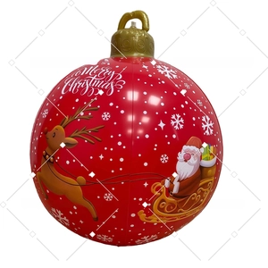 Inflatable red Christmas ball with white reindeer patterns and Merry Christmas text