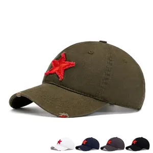 Vintage Baumwoll-Baseballkappe mit rotem Stern-Patch in Armee-Grün und verschiedenen Farben