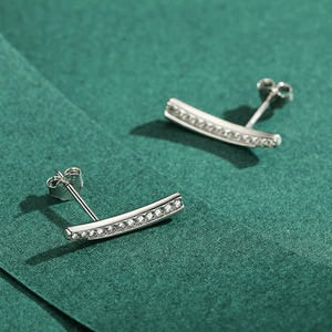 Minimalist S925 sterling silver geometric line stud earrings with micro-set zircons