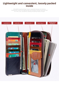 Vue détaillée de l'intérieur du portefeuille en cuir avec fentes pour cartes et smartphone