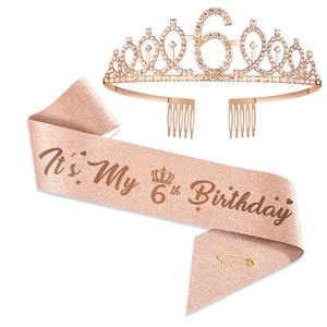 Set de couronne 6ème anniversaire or rose et écharpe pailletée pour fête filles