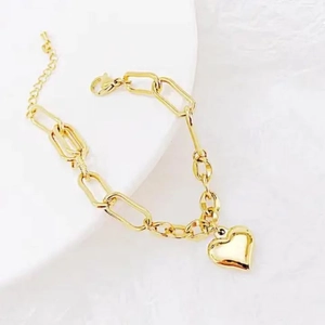 Golden titanium steel heart pendant bracelet with chic mixed link chain design