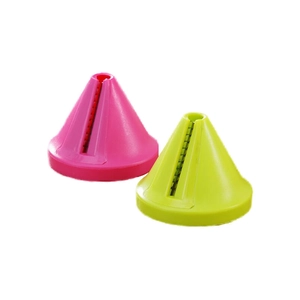 Multifunctional vegetable spiralizer with pink and green colors and sharp metal blades
