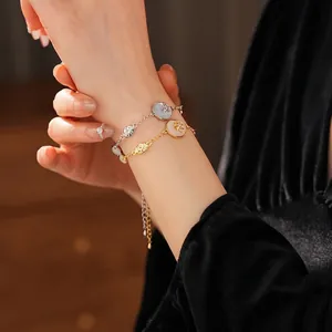 French vintage zircon star oval bracelet set in gold and silver with pearl inlay