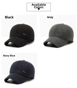 Detail view of winter woolen baseball caps showing metal logo and thick warm texture