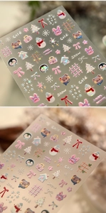 Macro shot of 3D embossed winter nail stickers with polar bears and snowflake details