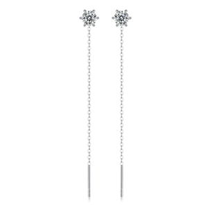 Elegant S925 sterling silver tassel drop earrings with sparkling moissanite stones