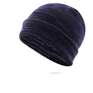 Unisex melange knit beanie in navy and grey for winter outdoor skiing and warmth