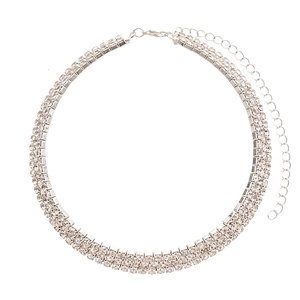 Elegant triple-row rhinestone choker necklace with adjustable silver clasp for women
