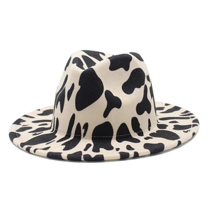 Wide Brim Fedora Hat Cow Animal Print Cotton Polyester Blend Jazz Cap Vintage Style For Men Women