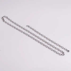 Polished silver stainless steel rolo chain necklace for men with lobster clasp design