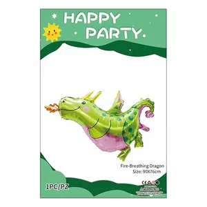 Cartoon green fire-breathing dragon foil balloon for birthday party decorations 90x76cm