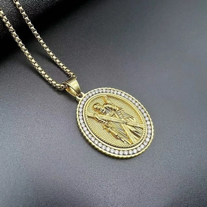 Religiöser Jesus Relief Anhänger vergoldet mit Zirkonia und goldener Boxkette Halskette