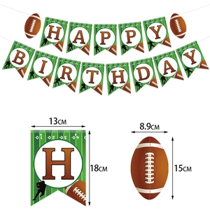 Detail view of Happy Birthday football banner with 13x18cm flags and 8.9x15cm cutouts
