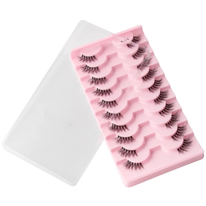 Natural dense half false eyelashes set with 10 pairs of 3D layered synthetic fibers