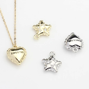 Star and heart shaped alloy charms with zircon inlays for DIY jewelry making