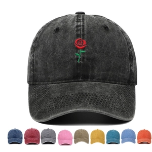 Rose Embroidery Baseball Cap Washed Cotton Vintage Retro Style Adjustable Outdoor Leisure Sunshade Dad Hat For Women Men