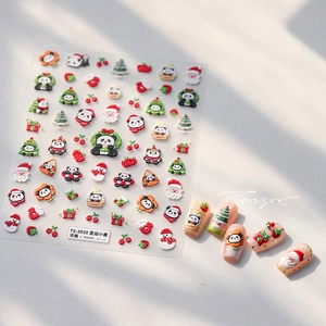 Detail of TS-3950 3D embossed Christmas nail stickers with Santa and tree motifs
