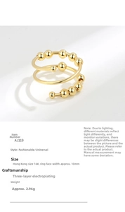 Detailed size specifications for the gold triple-plated spinner ring with moving beads