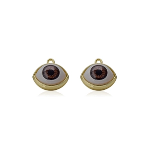 Pair of gold-plated alloy evil eye pendants with brown pupils for DIY jewelry making