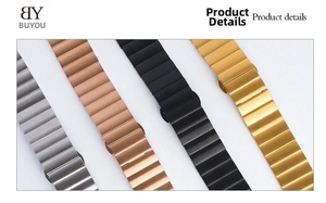 Detail of corrugated stainless steel watch bands in silver, rose gold, black, and gold colors