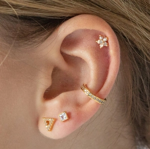Retro S925 silver stud earrings set with colorful zircon stones in gold finish