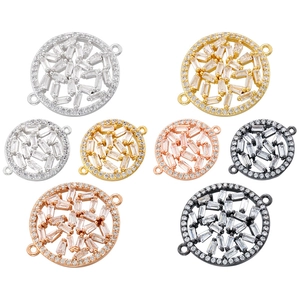 Macro view of copper zircon flower bracelet connectors in four metallic finishes