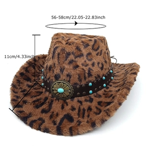 Western Cowboyhut mit Leopardenmuster, Türkisperlen und bronzenen Blumendetails