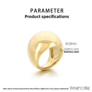 Polierter goldener Edelstahl-Domring mit 32mm Breite und spiegelnder Oberfläche