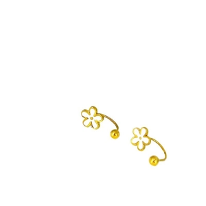 Elegant gold flower C-shaped stud earrings for women in a 45-degree angle view
