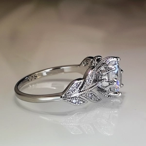 Leaf Flower Micro Pave Zircon Ring Copper Crown Wedding Engagement Jewelry For Women Elegant Fashion
