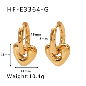 Detailed dimensions of gold heart pendant hoop earrings with weight and size markings