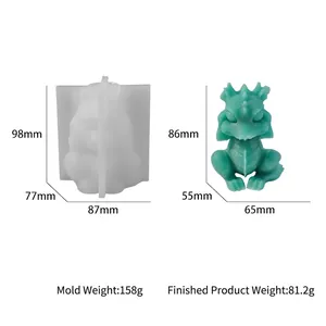 Detailed comparison of 3D dragon silicone mold with finished green resin craft figurine