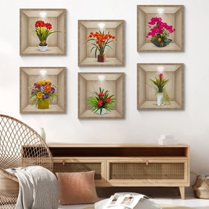 3D floral wall stickers set of 6 potted plant photo frames for modern living room decor