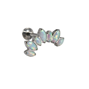 G23 titanium labret stud with marquise opal stones and curved arc design for ear piercing