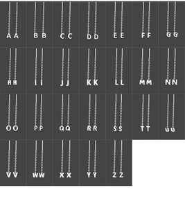 Detailed view of S999 silver alphabet threader earrings with all 26 letters displayed