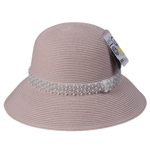 Atmungsaktiver rosa Sonnenhut für Damen mit Perlenband und UV-Schutz UPF 50+ für Sommer