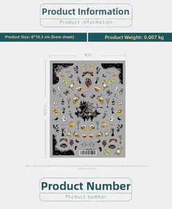 Detailed view of TS-191 Halloween nail stickers featuring pumpkins and ghosts motifs