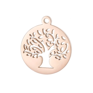 Rose gold hollow tree of life circular pendant in polished stainless steel for necklaces