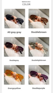Selection of rimless oval sunglasses showing multiple colorful lens options with gold arms