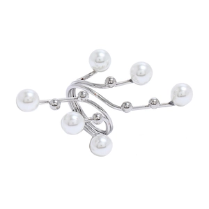 Silver geometric organic branch ring with white pearls in a modern creative design