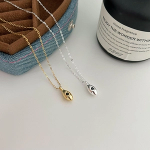 Minimalist 925 sterling silver teardrop necklace with black zircon in gold and silver finish