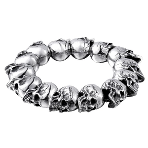 Punk style silver skull bracelet for men featuring detailed vintage skeleton engravings